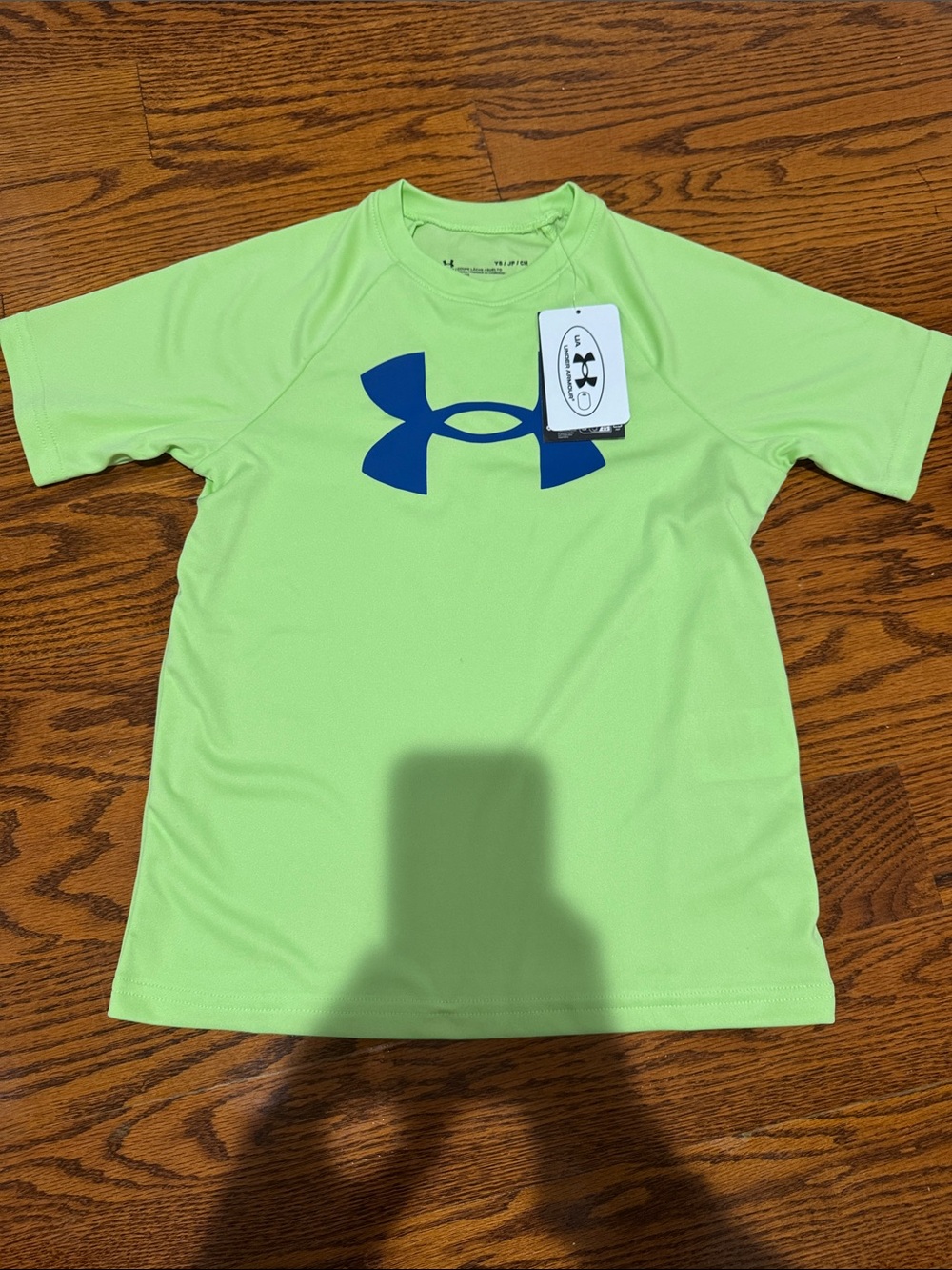 Under Armour Lime Green Boys' Logo Tee with Navy Emblem